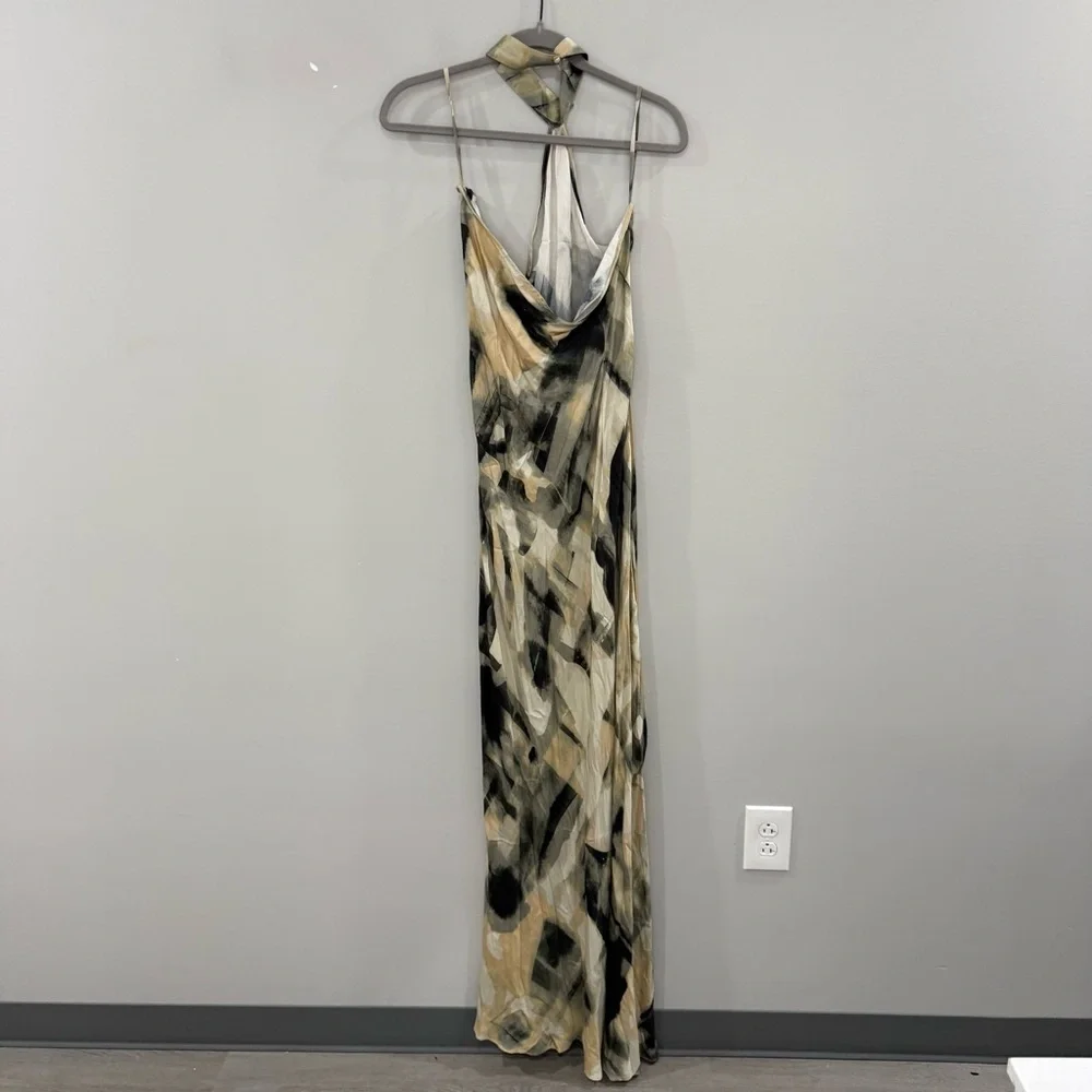 NWT Anthropologie Let Me Be Dress Halter Abstract Maxi in Black White